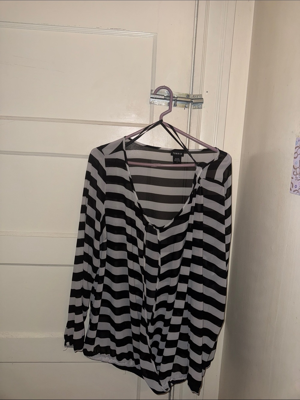 torrid Black & White Striped V-Neck Long Sleeve Top
